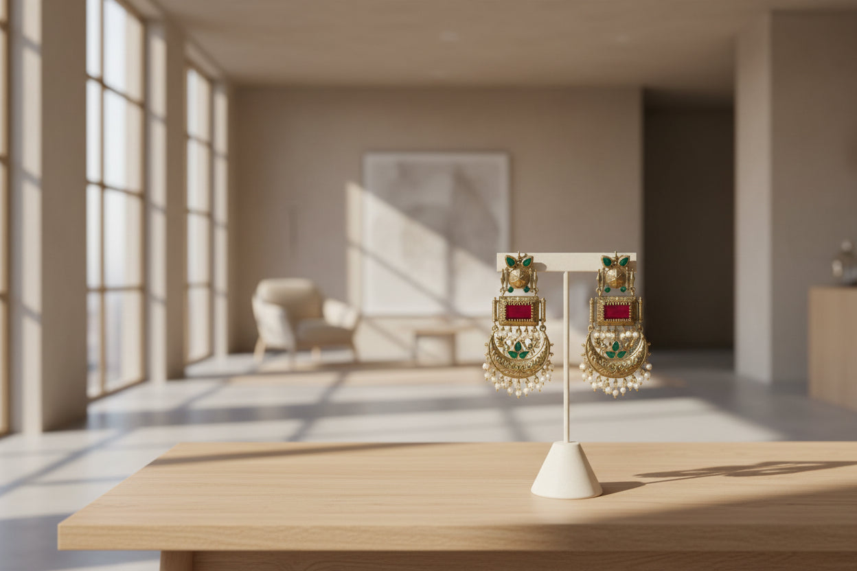 Golden Replica Red Chandbali Earrings