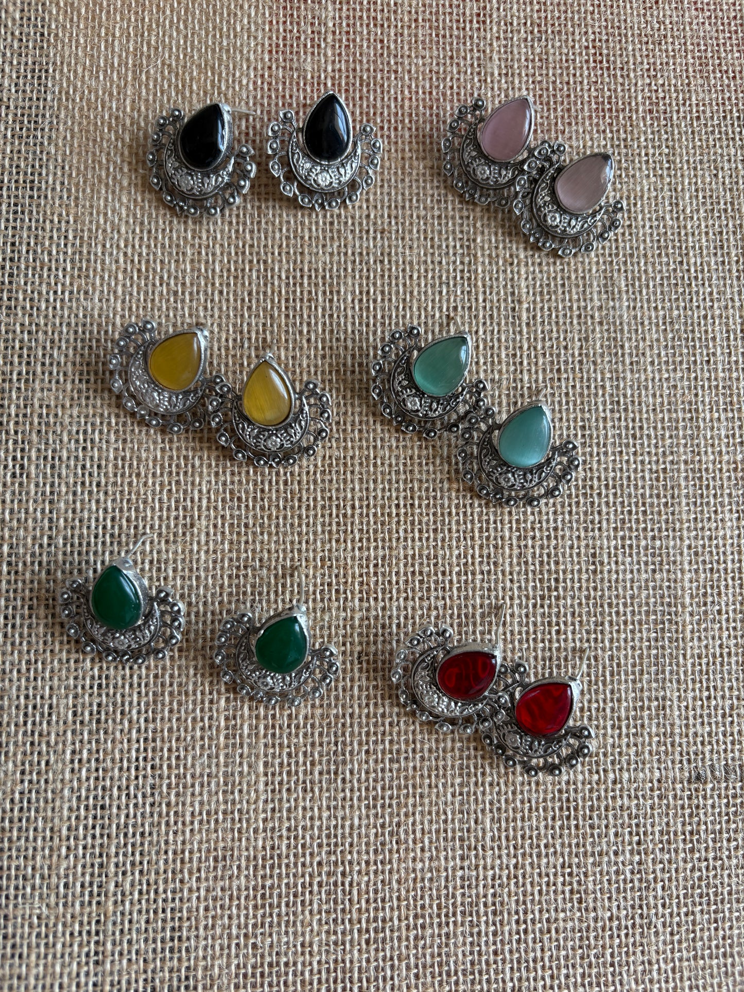 Blue Colour Silver Oxidised Studs