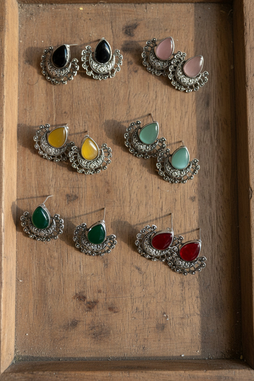 Blue Colour Silver Oxidised Studs