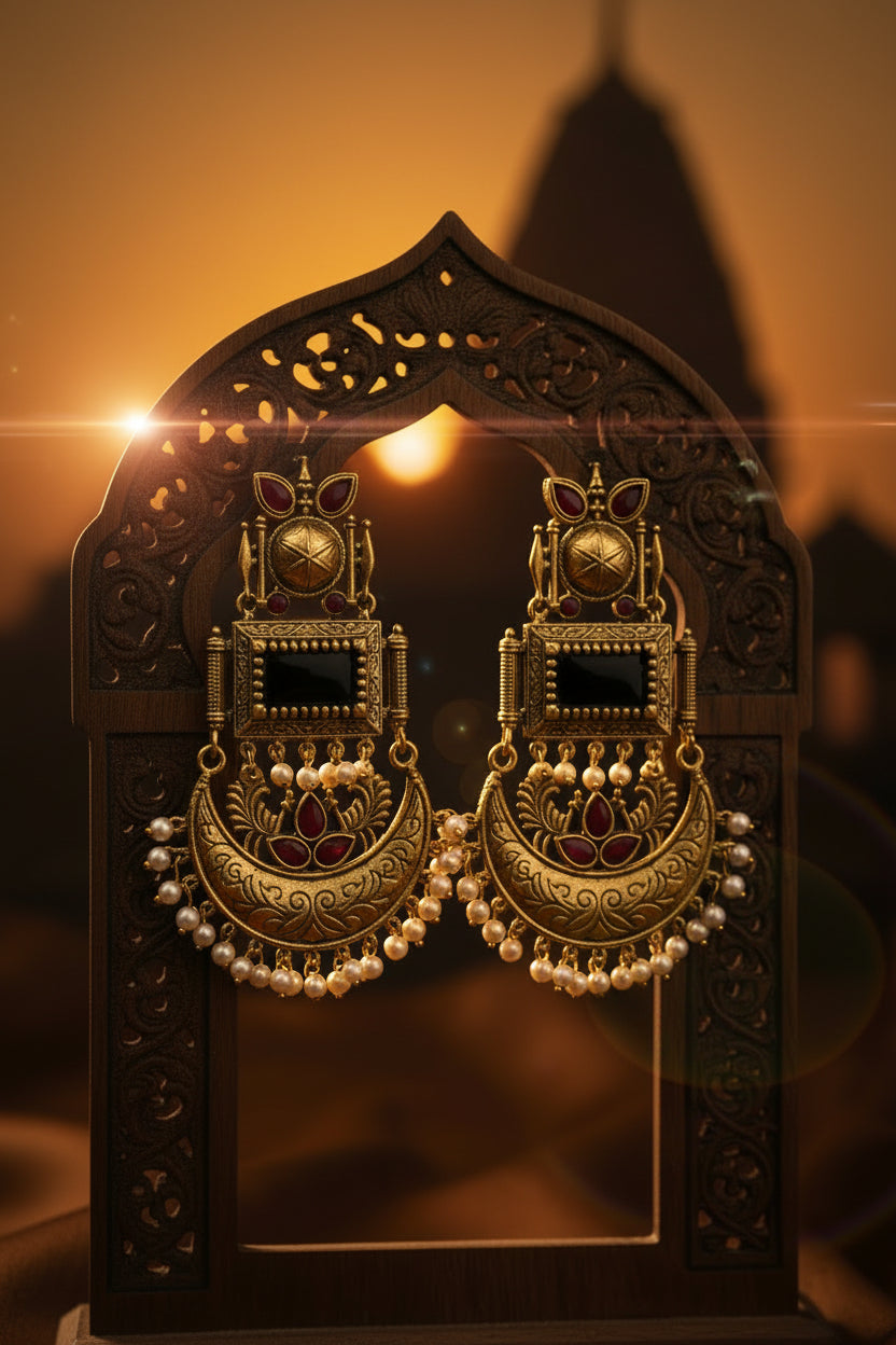 Black Brass Chandbali Earrings