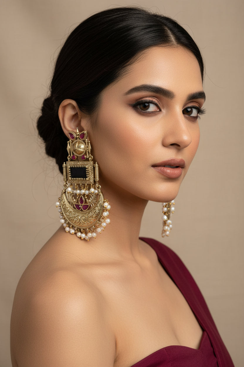 Black Brass Chandbali Earrings