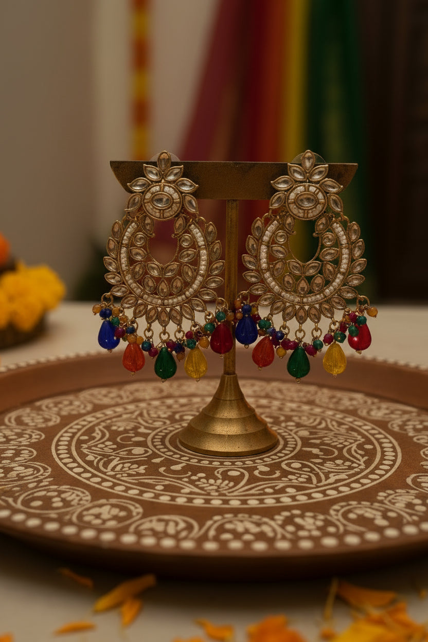 Multi Colour Kundan Earrings