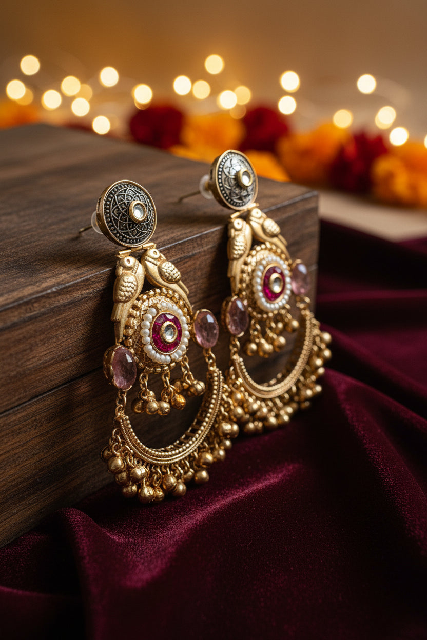 Peach Golden Replica Brass Chandbalis