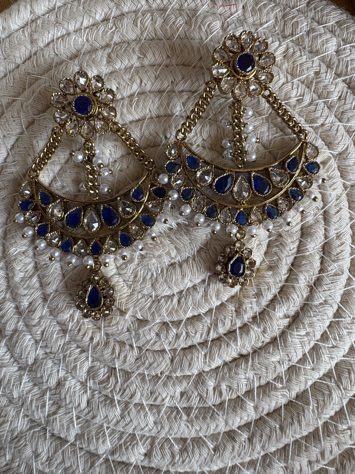 Premium Blue Brass Kundan Earrings
