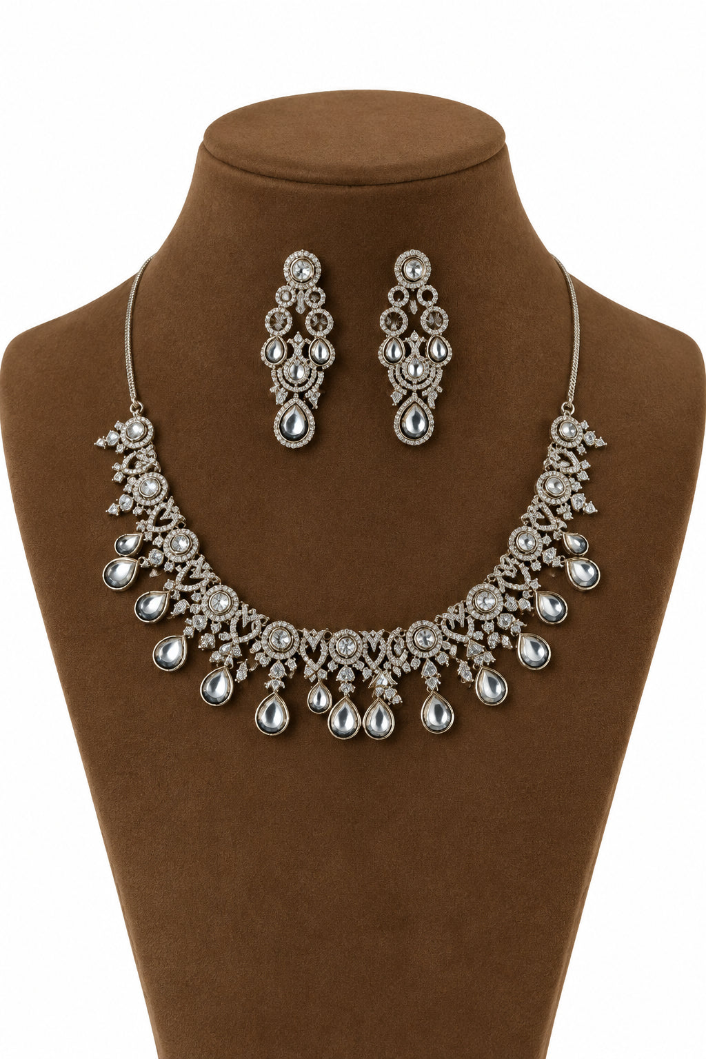 Victorian White Polki Teardrop Choker Set with Earrings