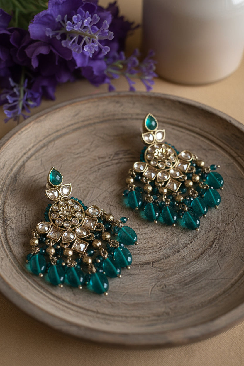 Peacock Green Premium Antique Earrings