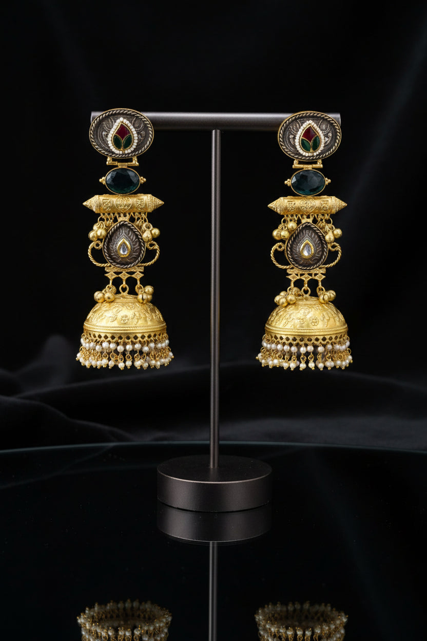 Meenakari Golden Replica Gray Brass Jhumkis