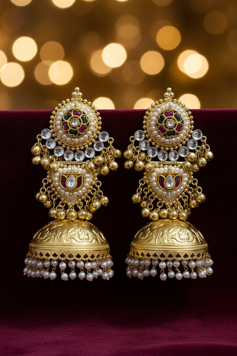 Meenakari Kundan Brass Jhumkis