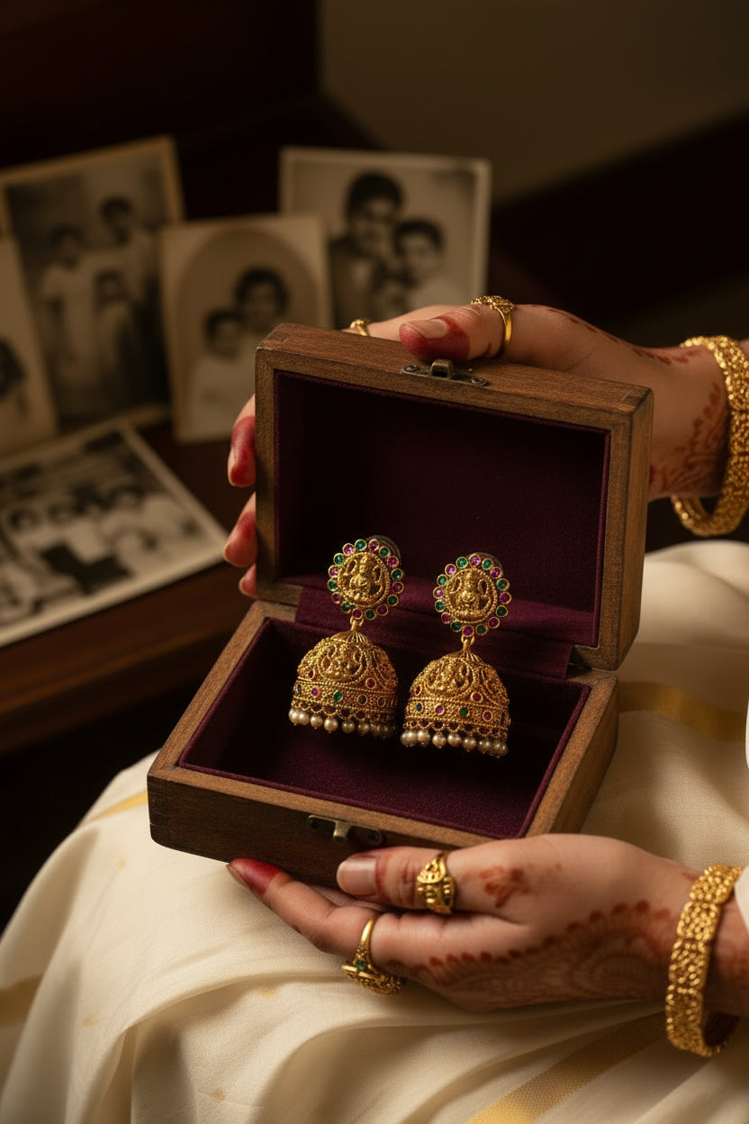 Eirloom Antique Lakshmi Temple Jhumka Earrings