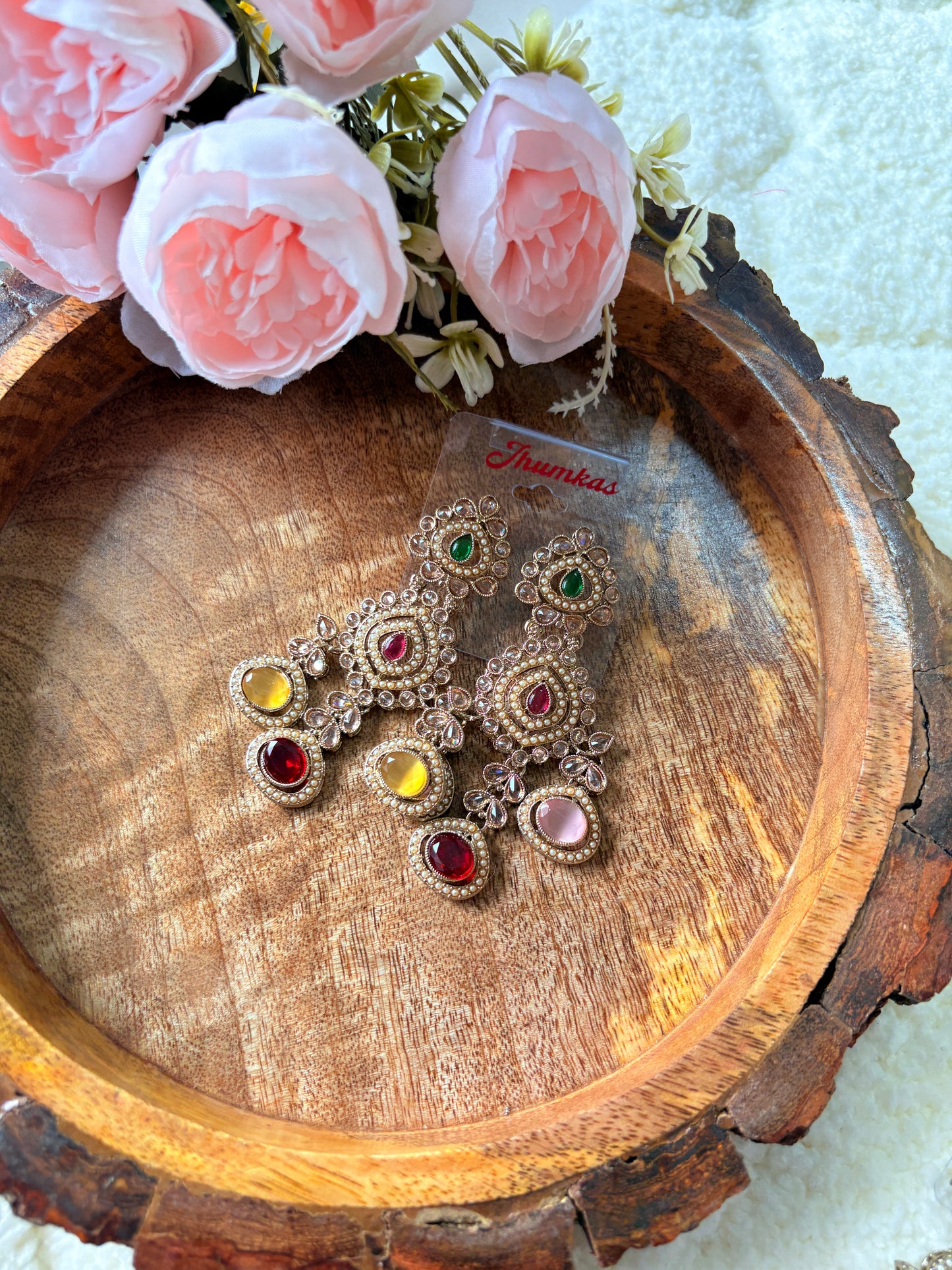 Multi Colour Kundan Ad Statement Earrings