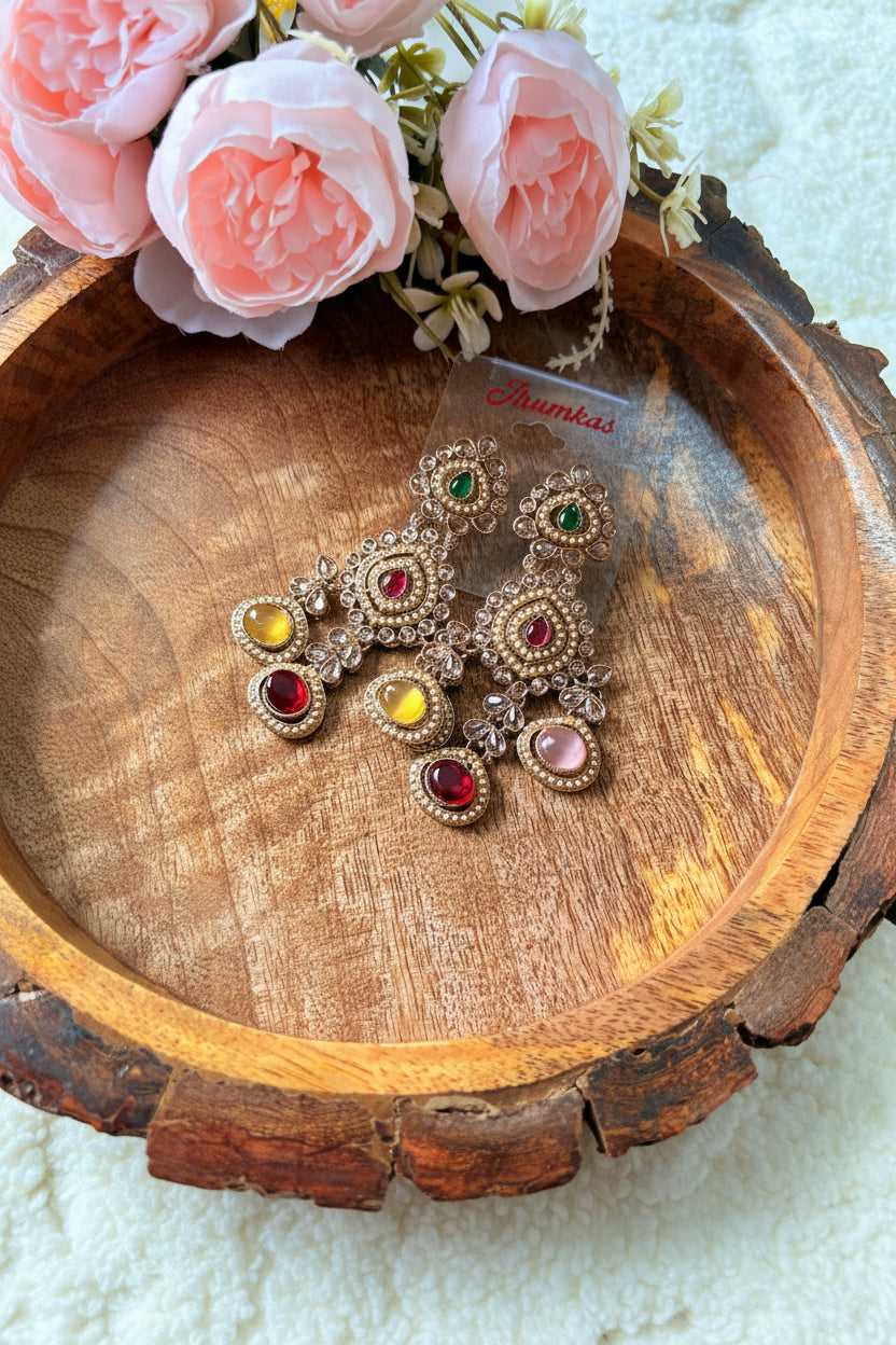 Multi Colour Kundan Ad Statement Earrings