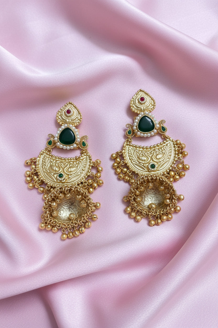 Golden Replica Green Brass Jhumkis