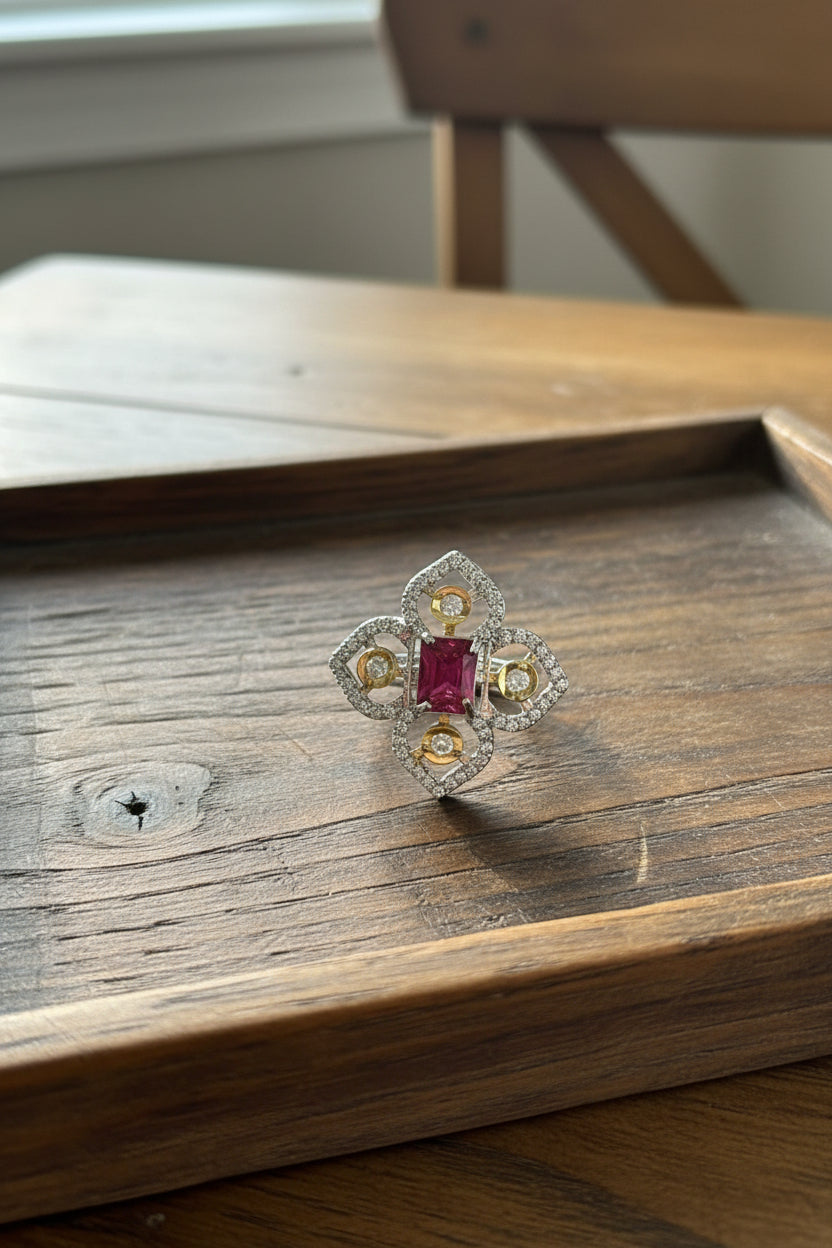 Red American Diamond Ring