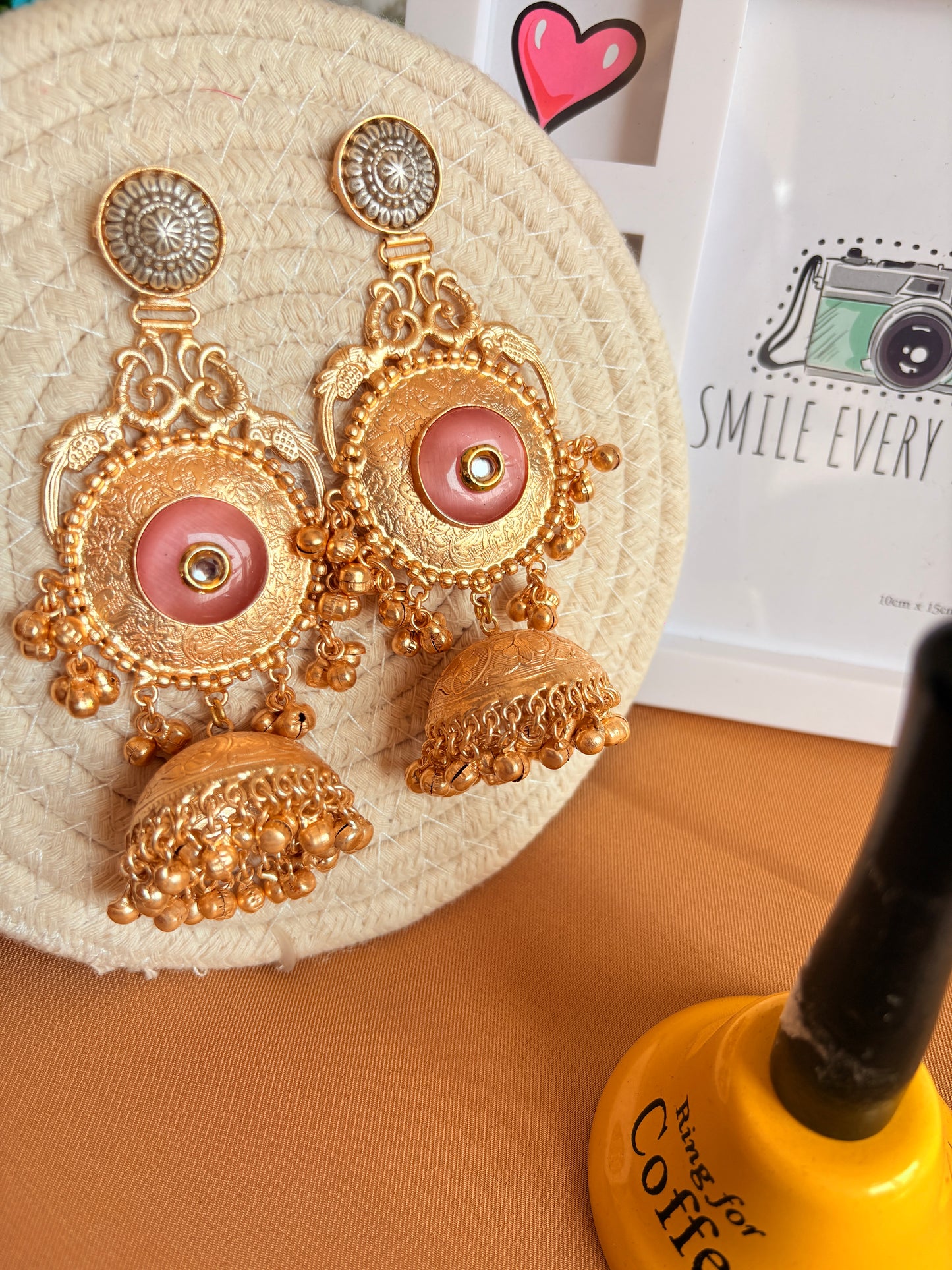Pink Brass Statement Jhumkis