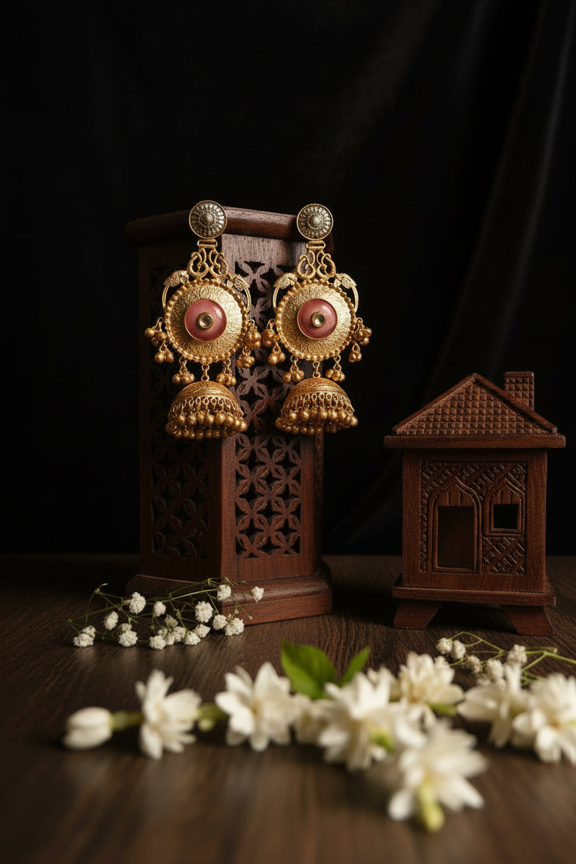 Pink Brass Statement Jhumkis
