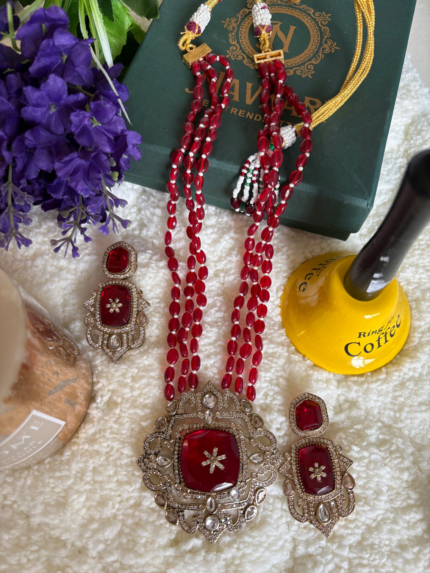 Long Red Kundan Moissanite Necklace