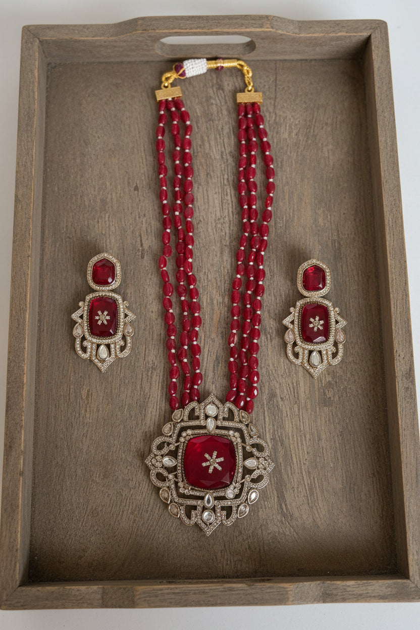Long Red Kundan Moissanite Necklace