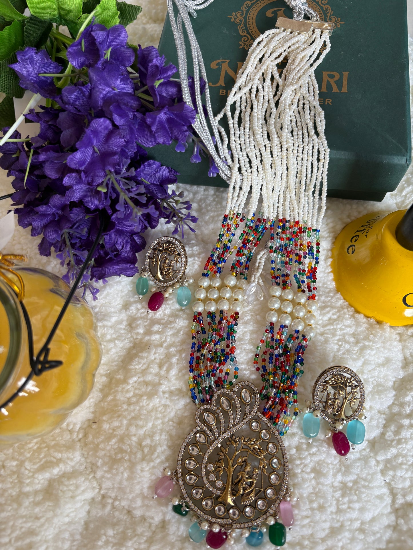 Multi-Colour Long Pearl Kundan Necklace