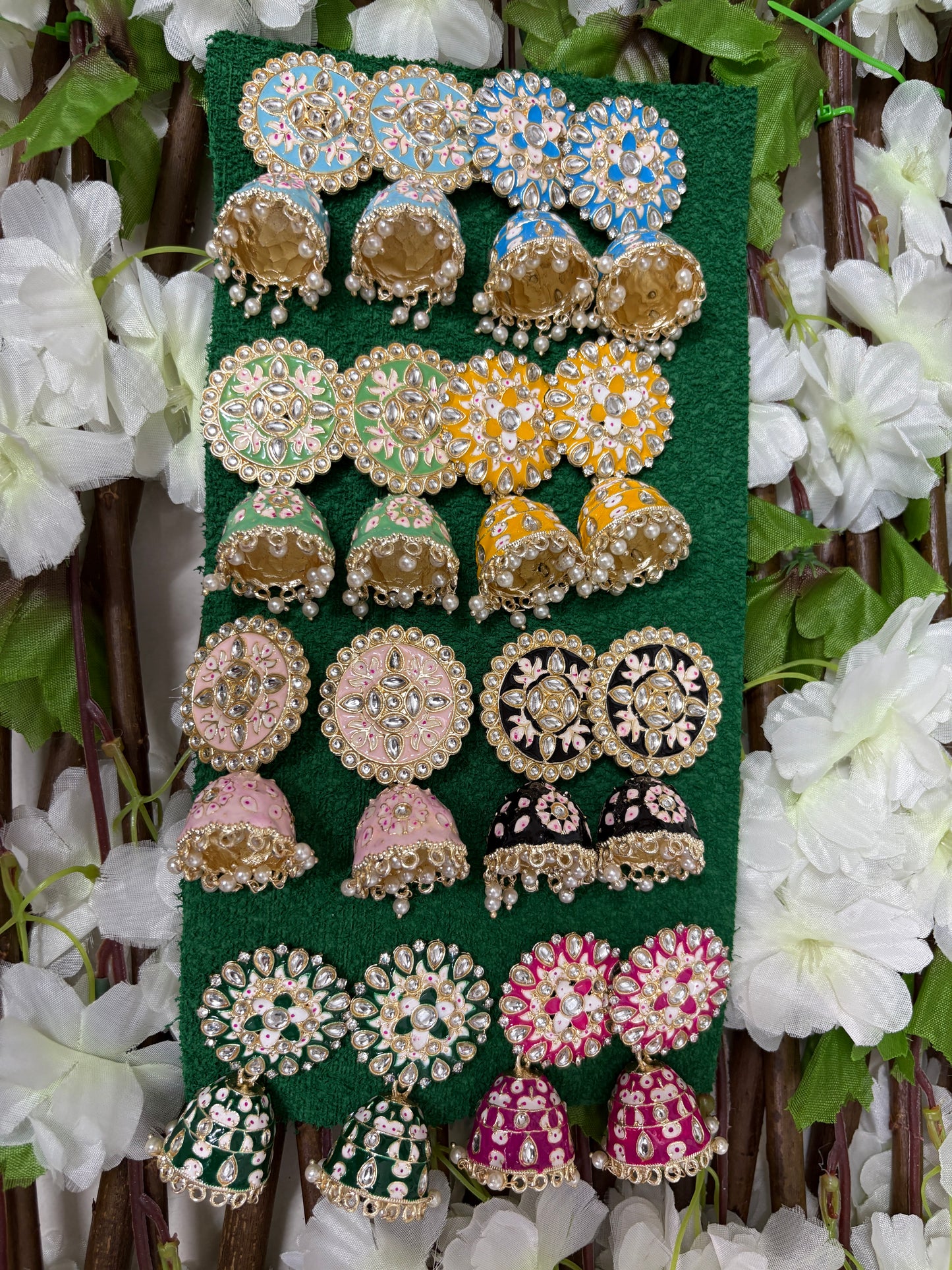 Red Colour Kundan Meenakari Earrings