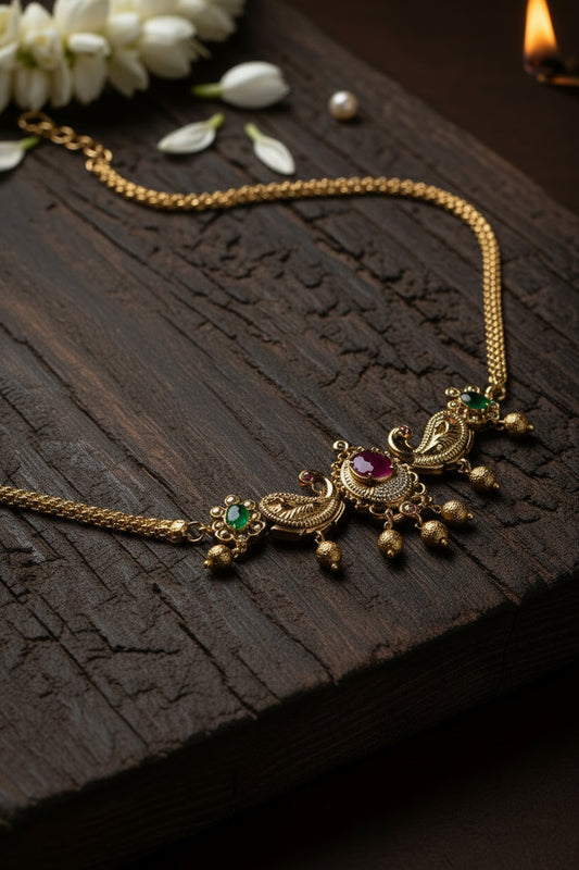 Antique Minimal Peacock Choker Chain Necklace