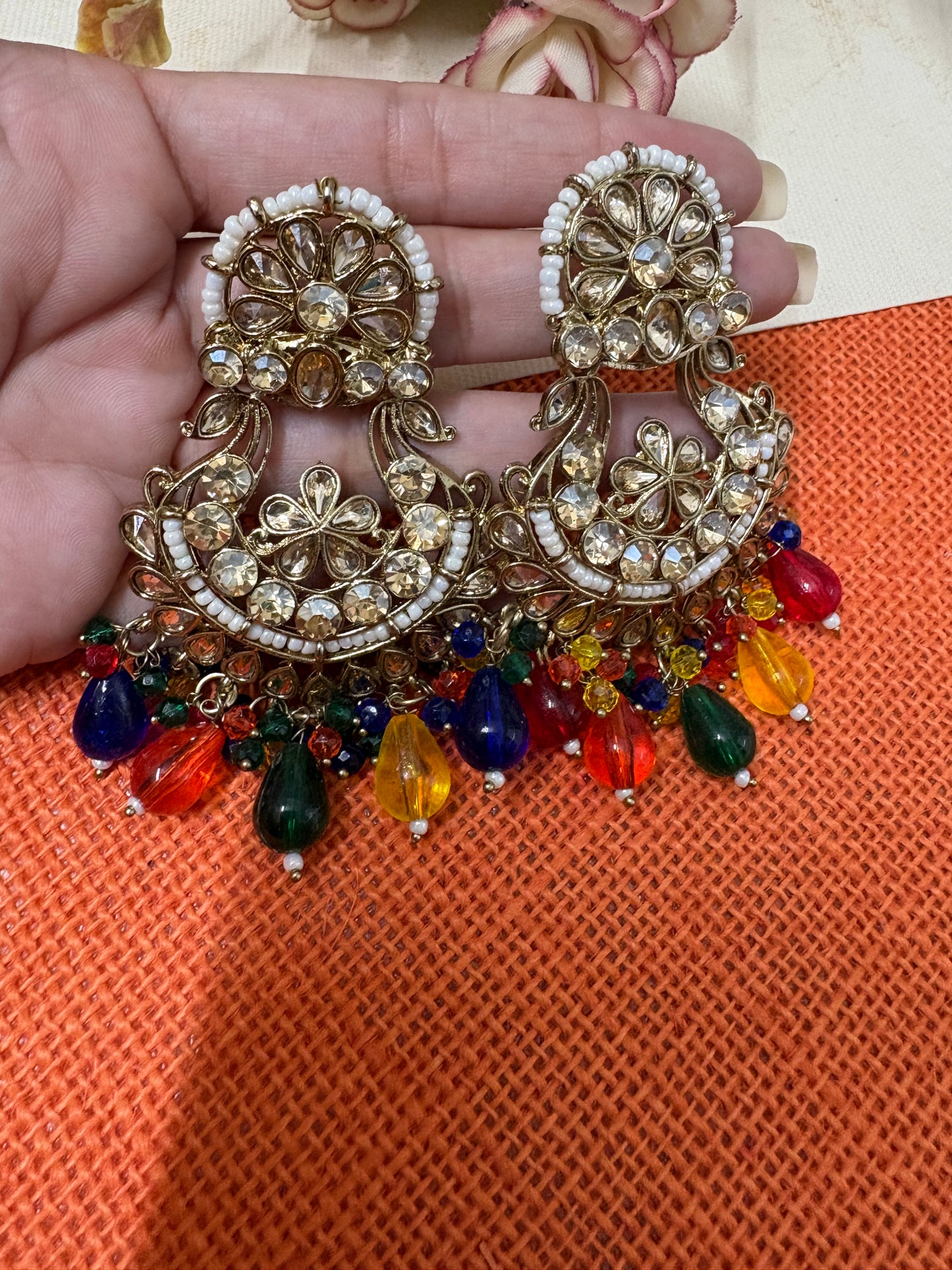 Multi Colour Kundan Earrings