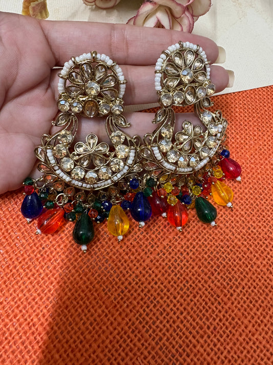 Multi Colour Kundan Earrings