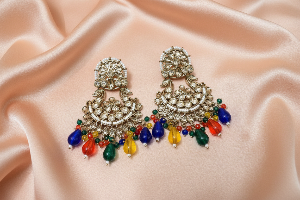 Multi Colour Kundan Earrings