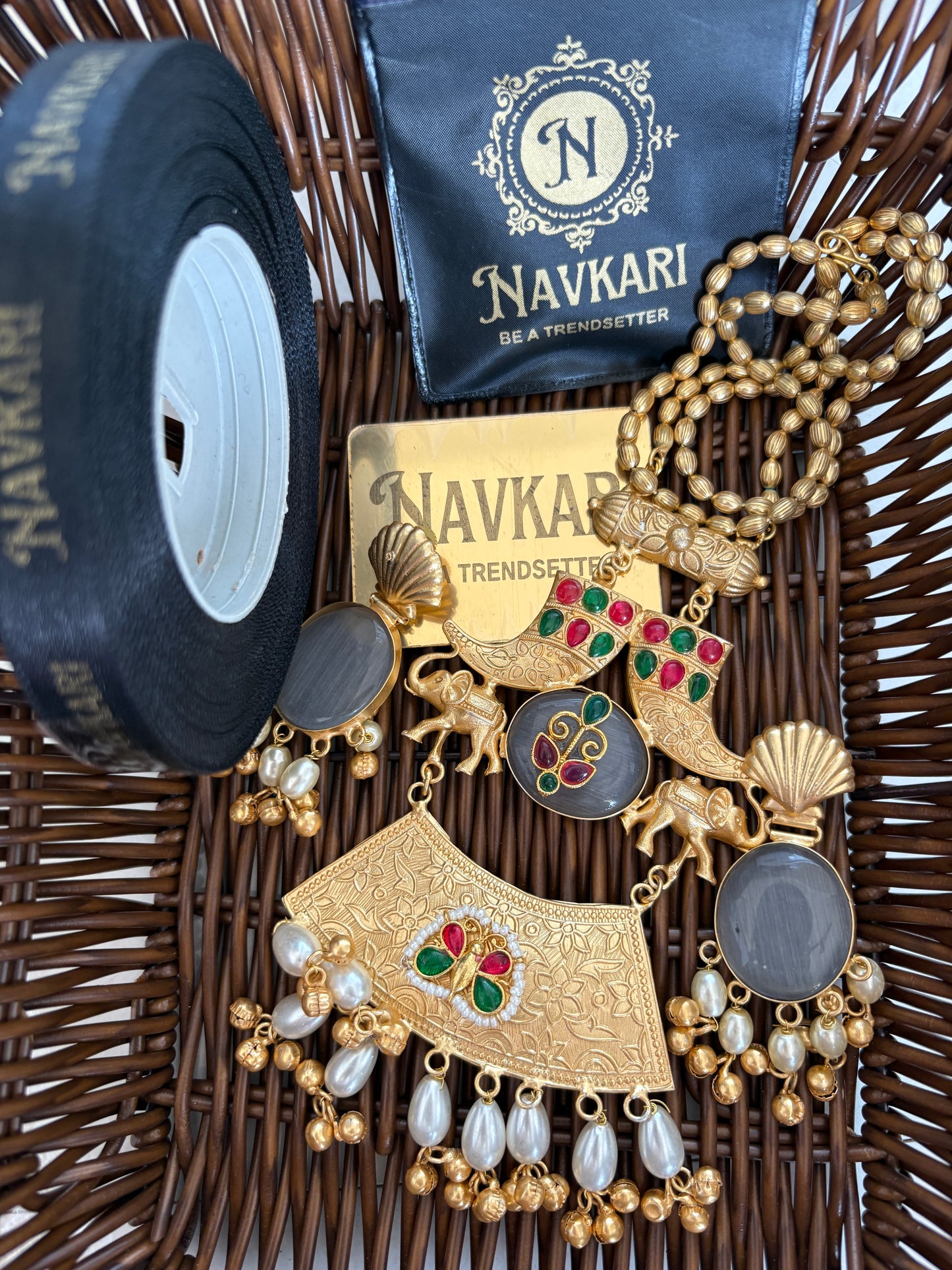 Gray Kundan Brass Long Chain Necklace