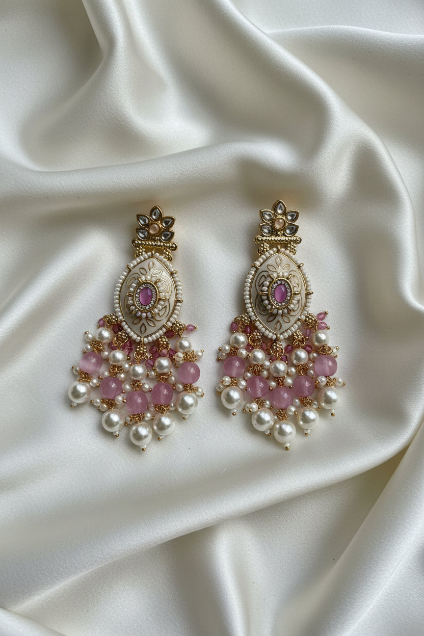 White & Pink Seed Moti Long Choker with Pendant