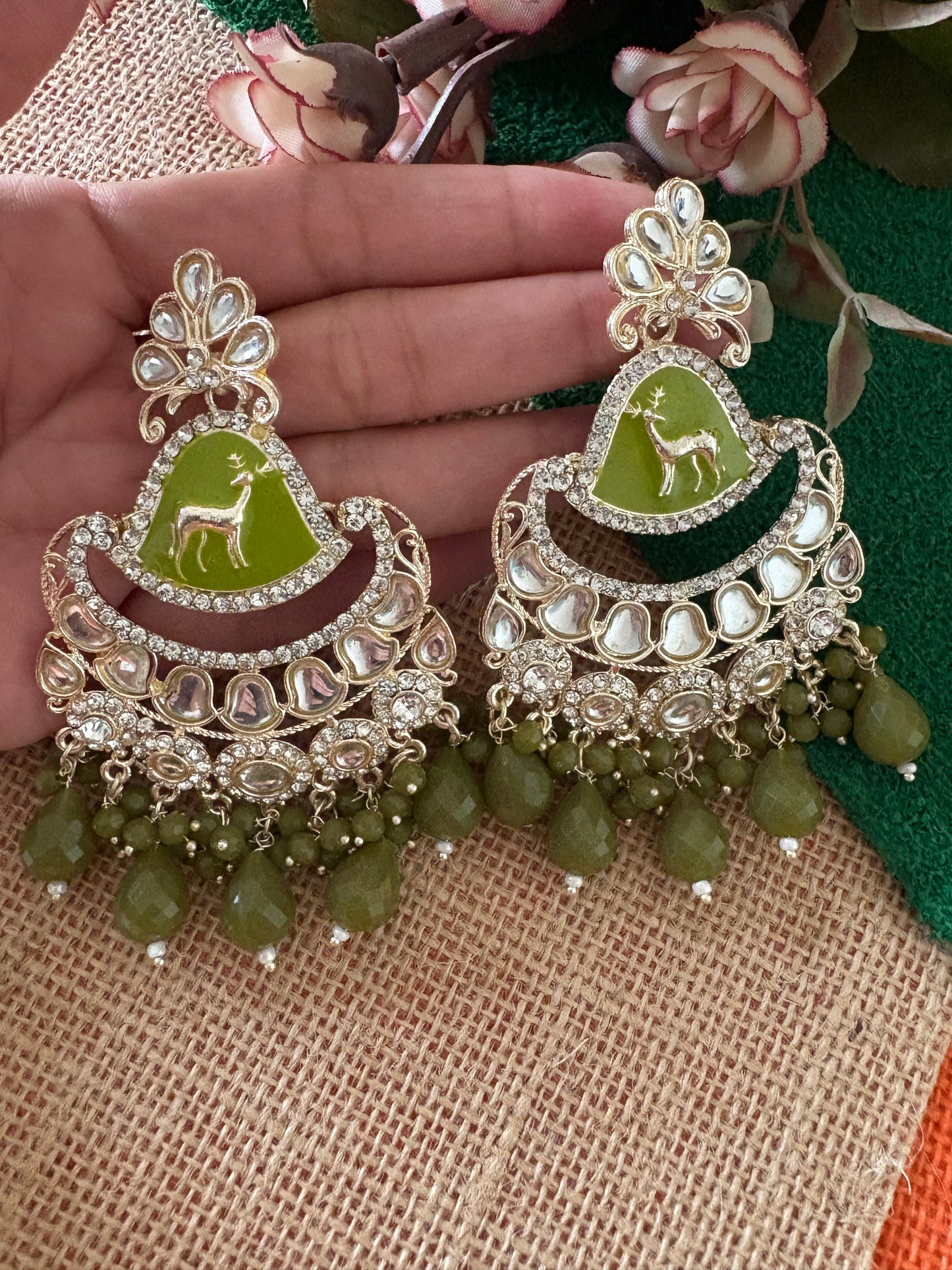 Light Green Colour Kundan Earrings