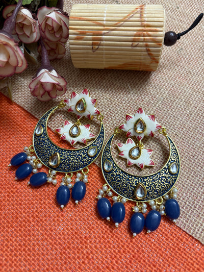 Blue Meenakari Brass Chandbalis