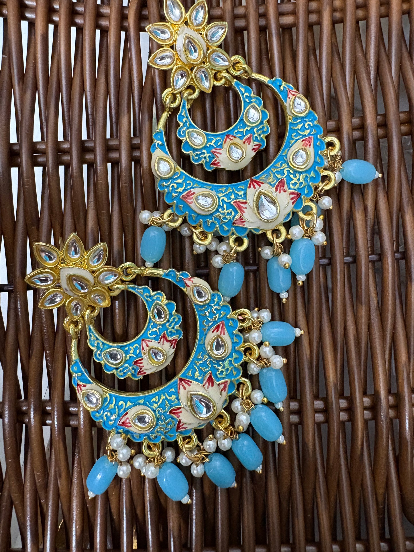 Light Blue Meenakari Brass Chandbalis