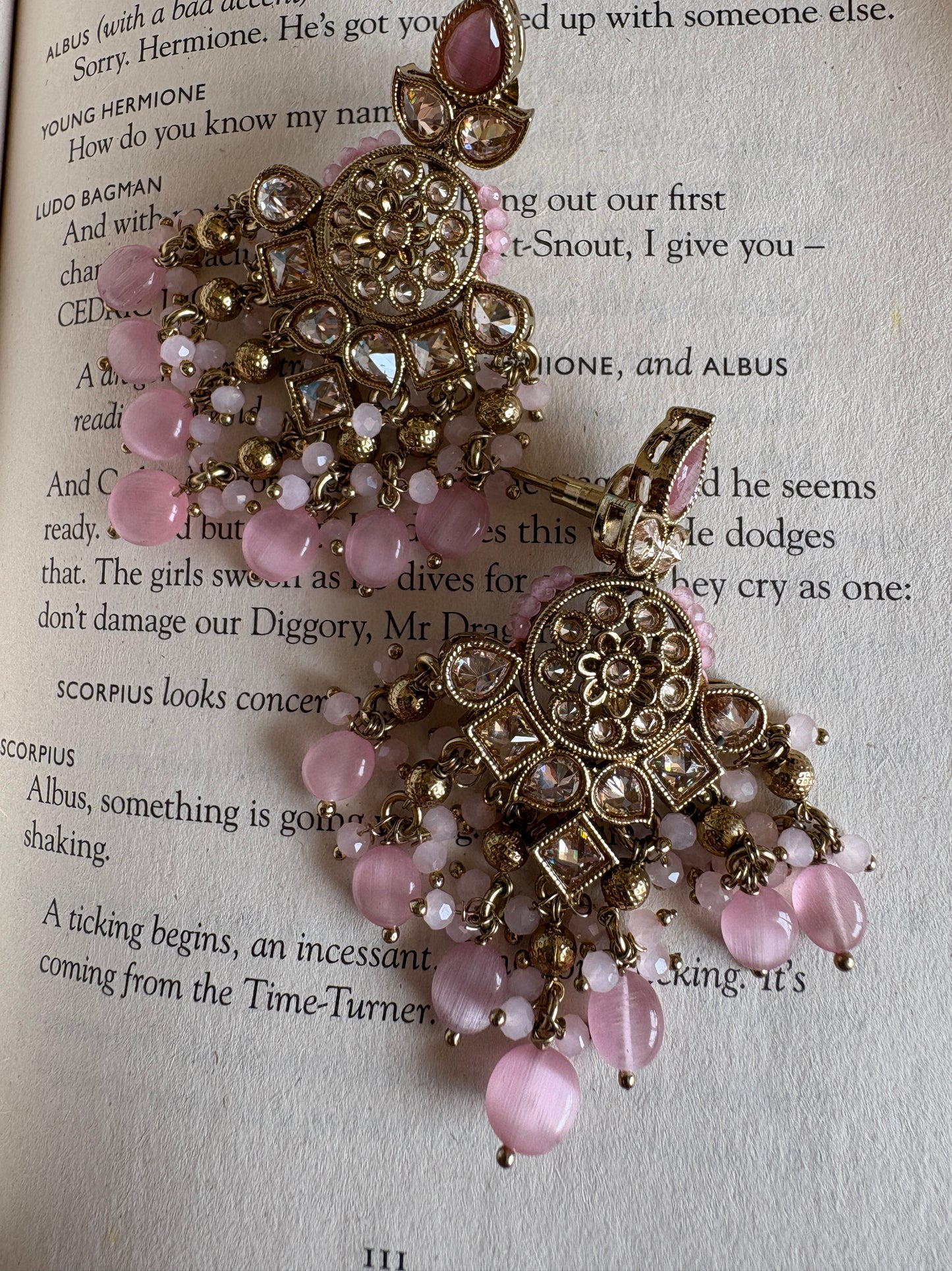 Pink Kundan Antique Earrings