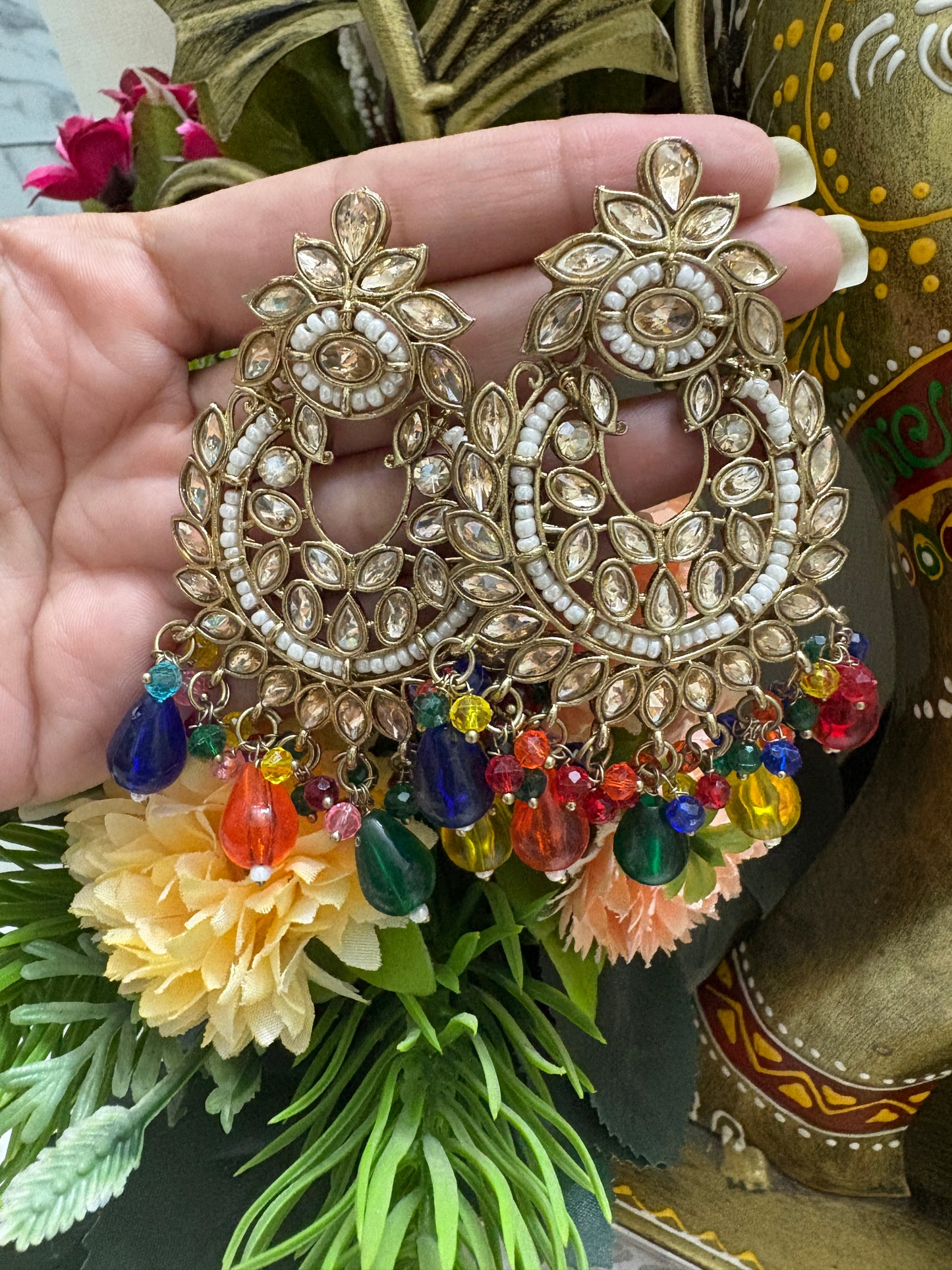 Multi Colour Kundan Earrings