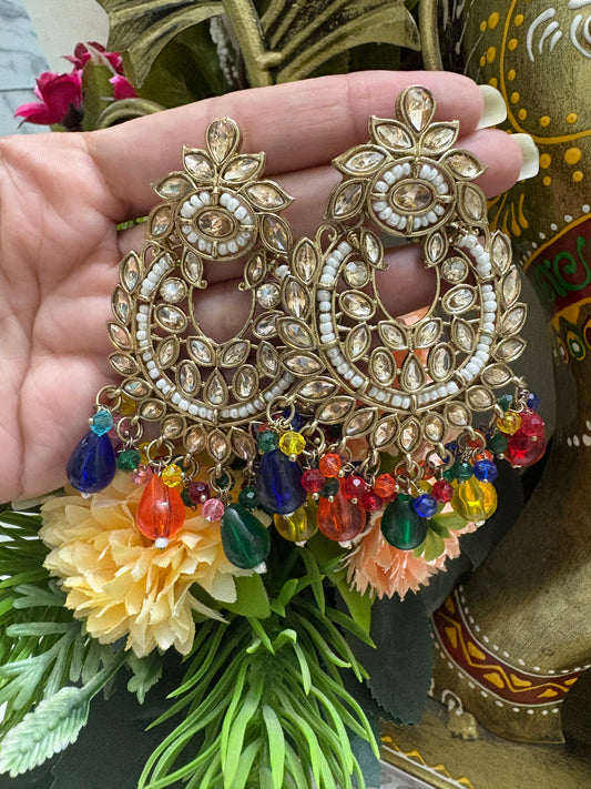 Multi Colour Kundan Earrings