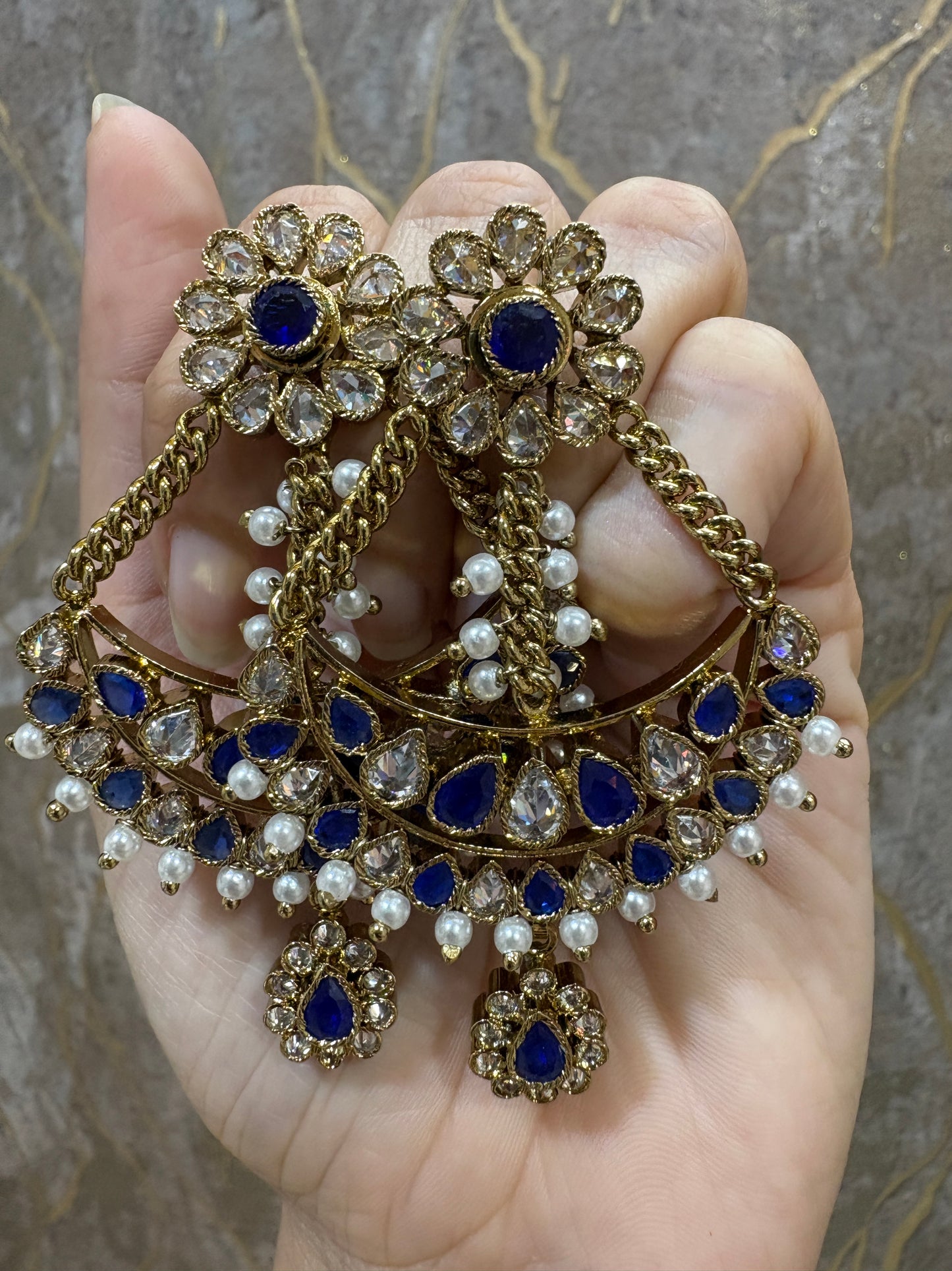 Premium Blue Brass Kundan Earrings
