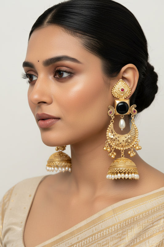 Black Statement Brass Jhumkis