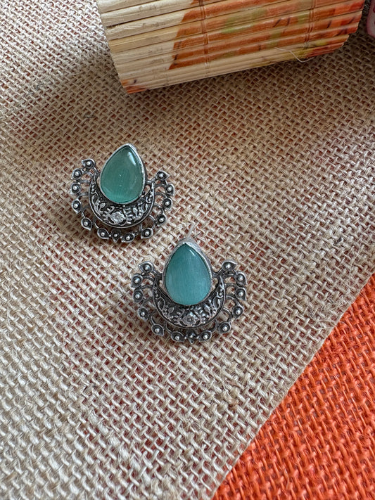 Blue Colour Silver Oxidised Studs