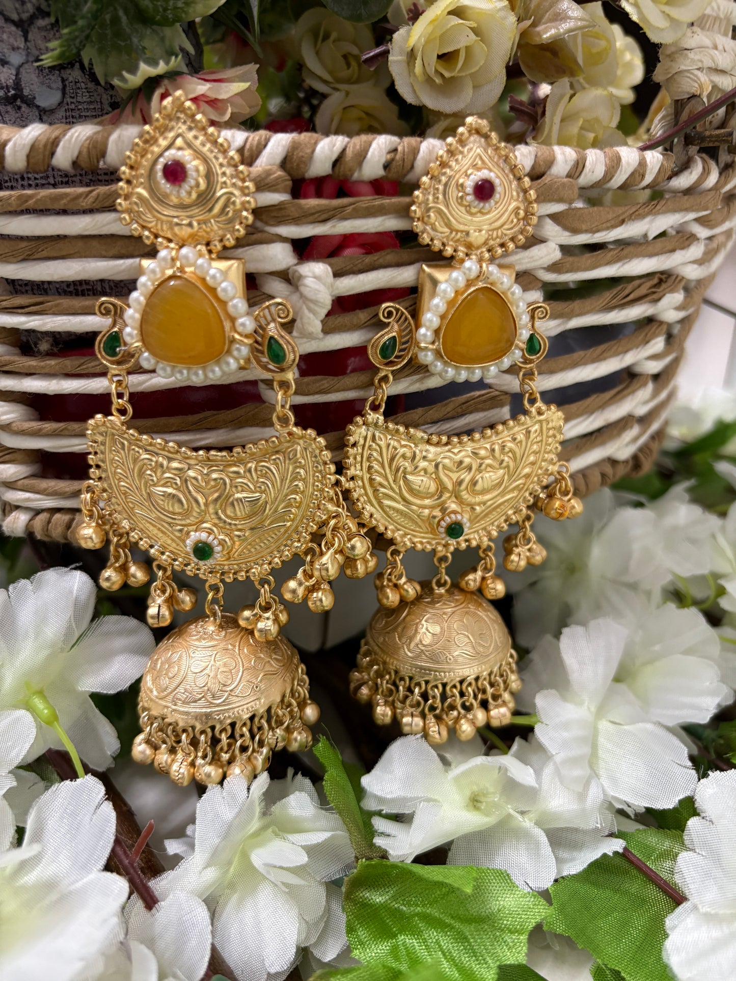 Yellow Golden Replica Brass Jhumkis