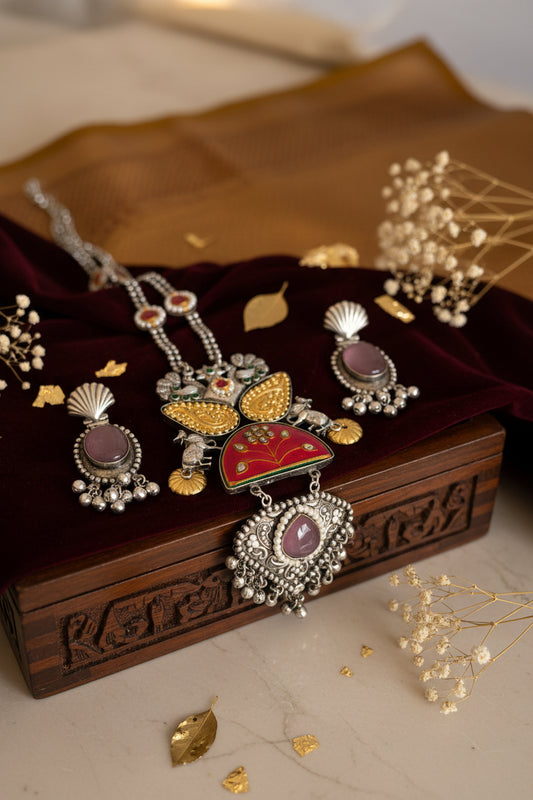 Peach Kundan Long Necklace