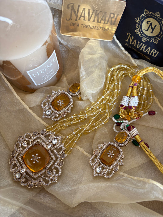 Yellow Kundan Long Necklace