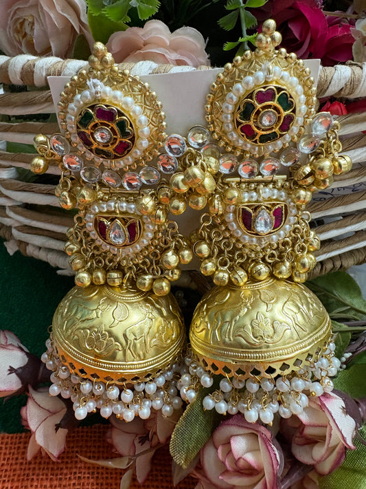 Meenakari Kundan Brass Jhumkis