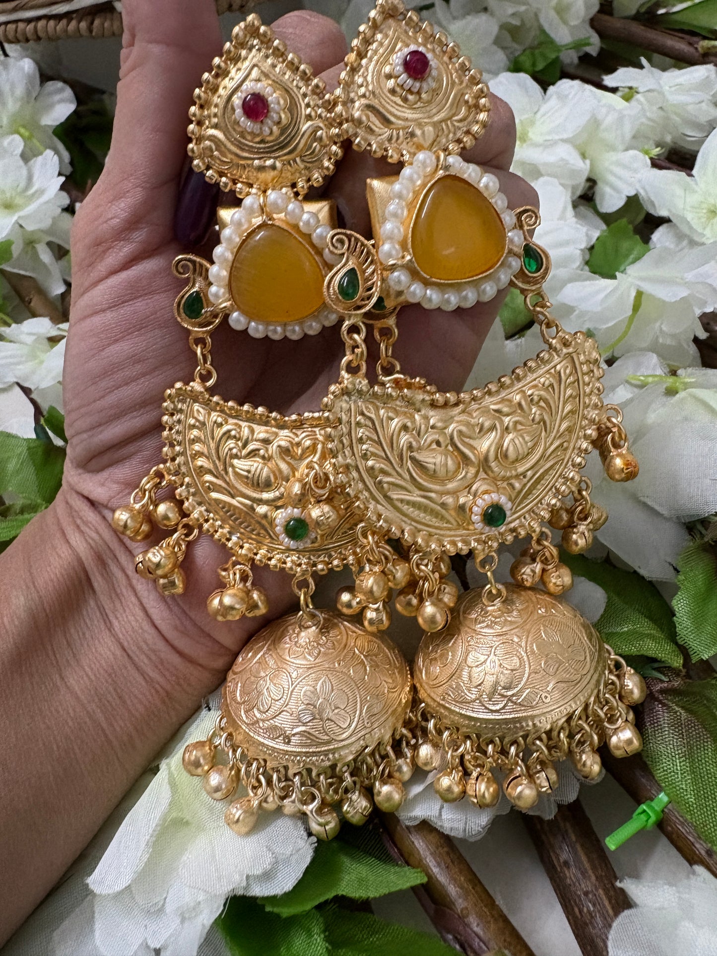 Yellow Golden Replica Brass Jhumkis