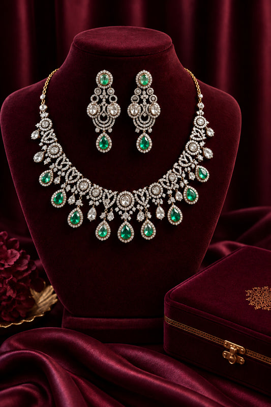 Emerald Pink Victorian Diamond Choker Set