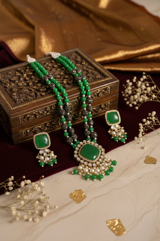 Green Kundan Long necklace