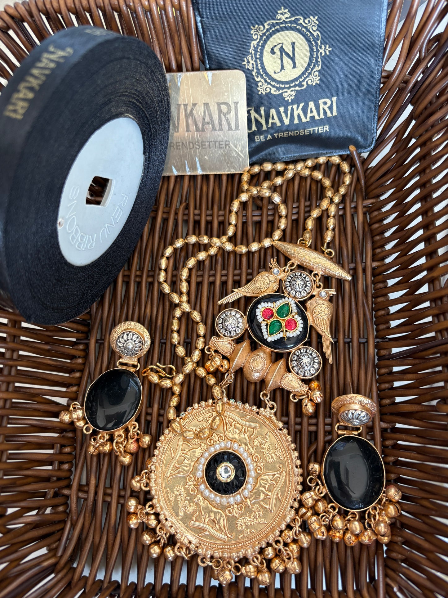 Black Kundan Golden Brass Earrings