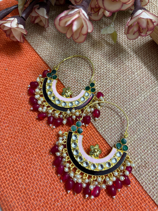 Brass Rani Pink colour Chandbalis