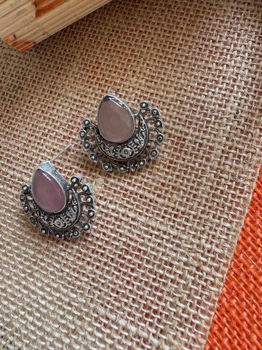 Peach Colour Silver Replica Oxidised Studs