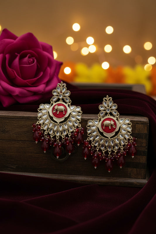 Red Colour Kundan Earrings