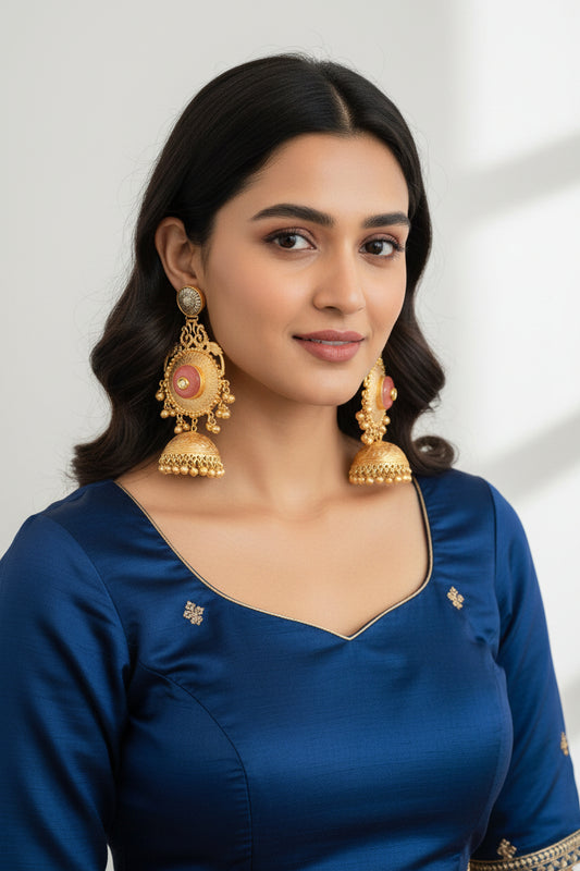 Pink Brass Statement Jhumkis